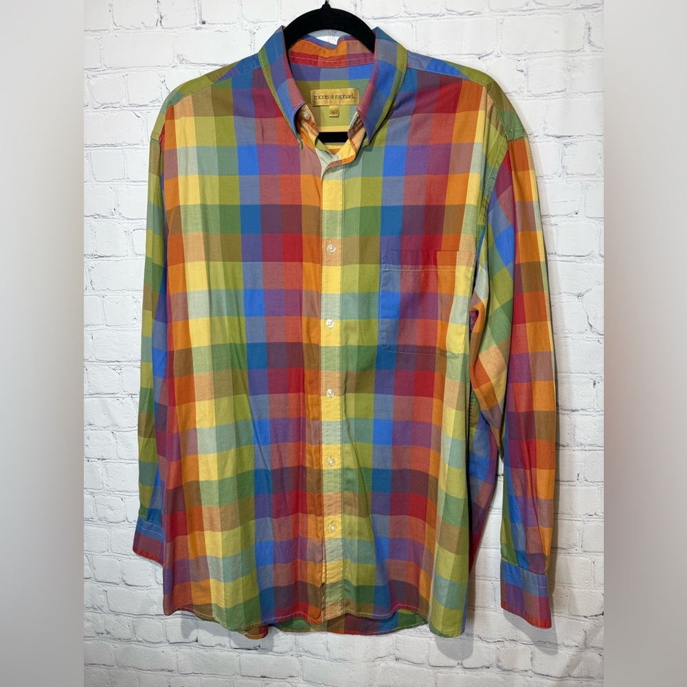 Tricots St Raphael size large multicolored checked button down